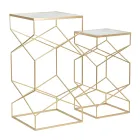 Paire de Tables Téléphoniques Carrées en Fer Doré et Plateau en Verre - Pape Viadurini