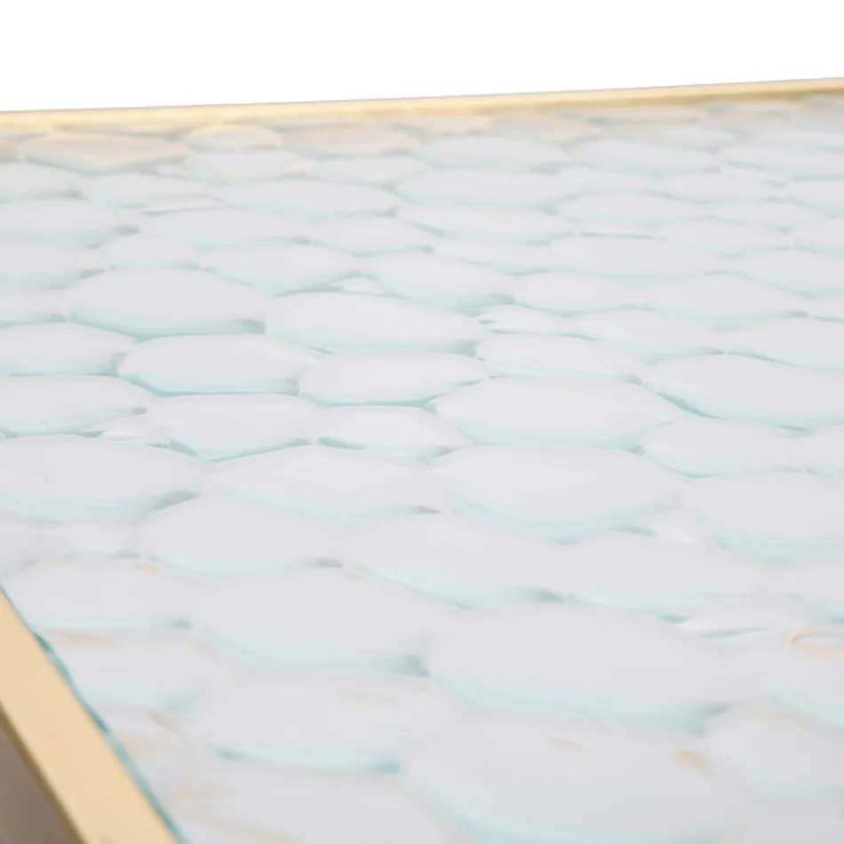 Paire de Tables Téléphoniques Carrées en Fer Doré et Plateau en Verre - Pape Viadurini