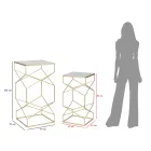 Paire de Tables Téléphoniques Carrées en Fer Doré et Plateau en Verre - Pape Viadurini