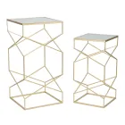 Paire de Tables Téléphoniques Carrées en Fer Doré et Plateau en Verre - Pape Viadurini