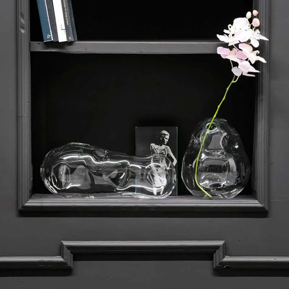 Paire de Vases Décoratifs en Verre Soufflé Transparent, Fabriqués en Italie - Pedro Viadurini