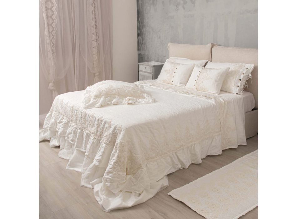 Couvre-lit en lin avec dentelle sur bords volants - Paucis Viadurini