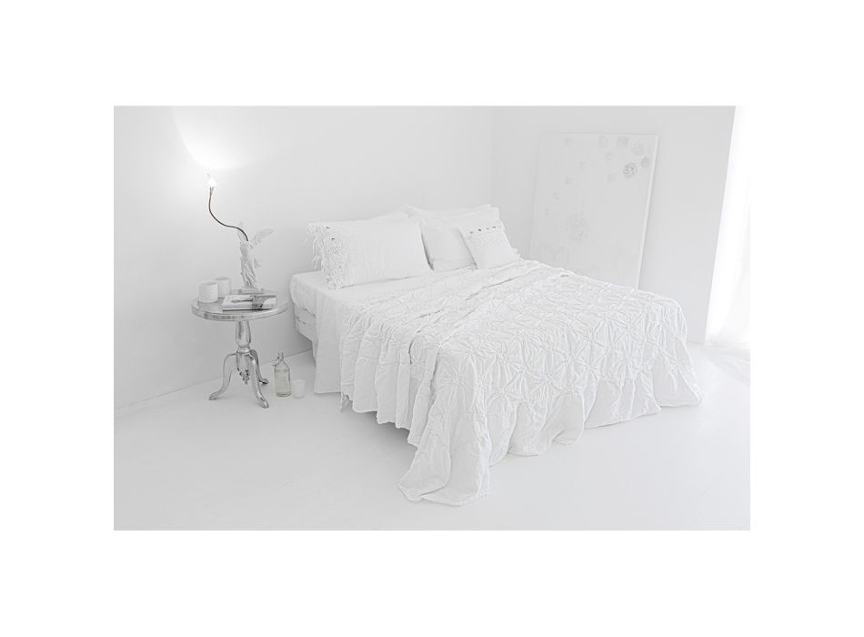 Couvre-lit double en lin et coton avec broderie de luxe élégante - Patrizio Viadurini