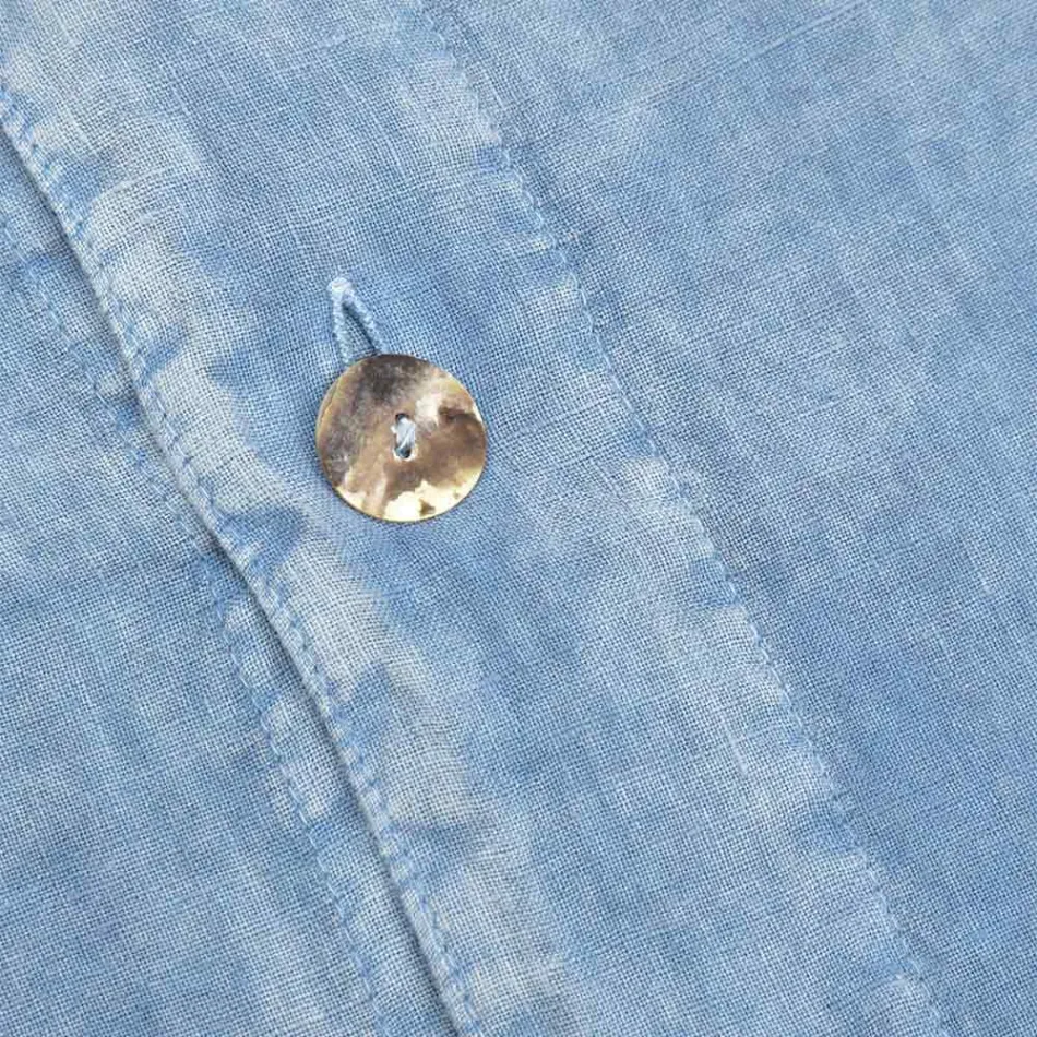 Housse de couette double en lin clair bleu clair avec boutons et rabat - Ljuba Viadurini