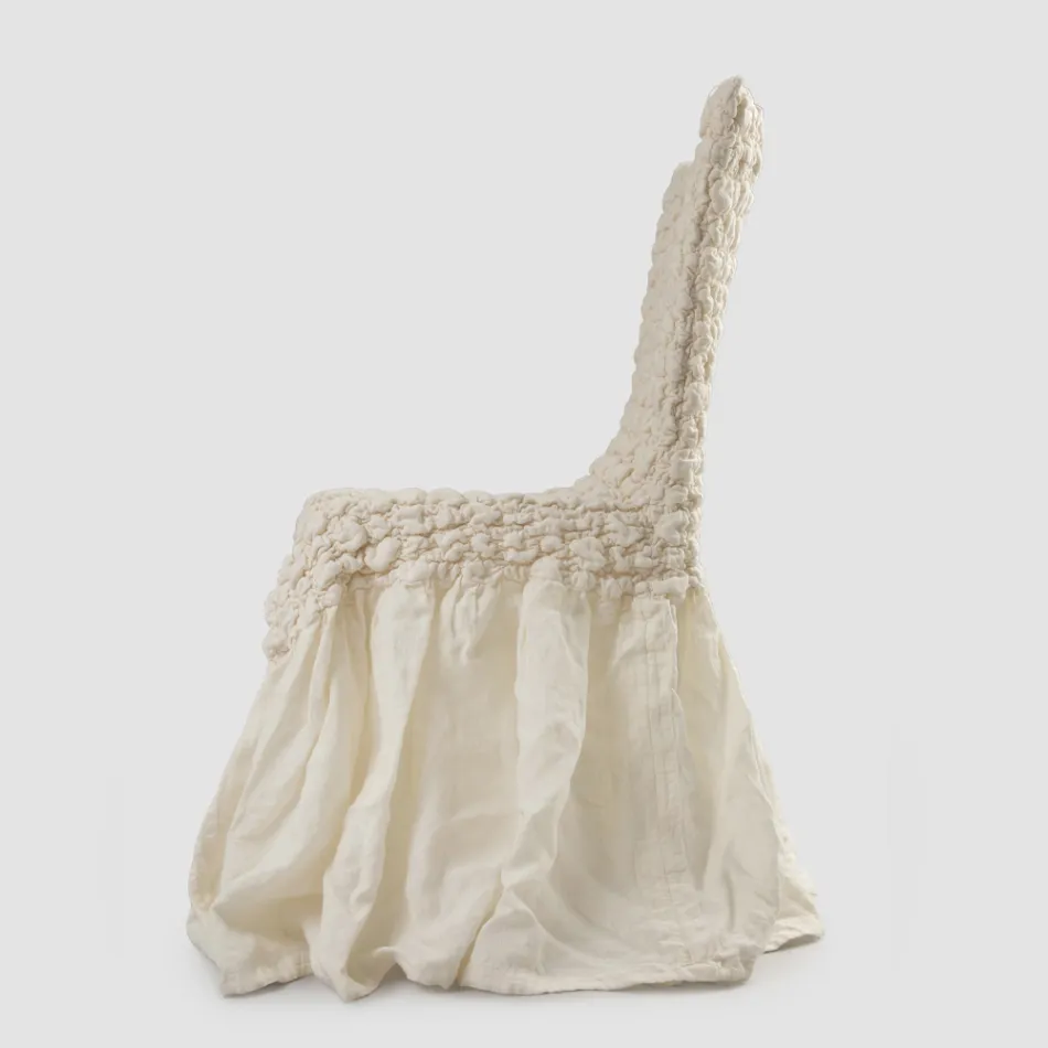 Housse de chaise élégante avec dossier pour salon en lin brodé - Panteo Viadurini