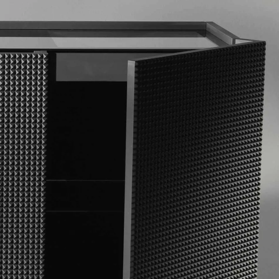 Enfilade deux portes noires avec 2 portes et tiroirs retrait Flora Viadurini