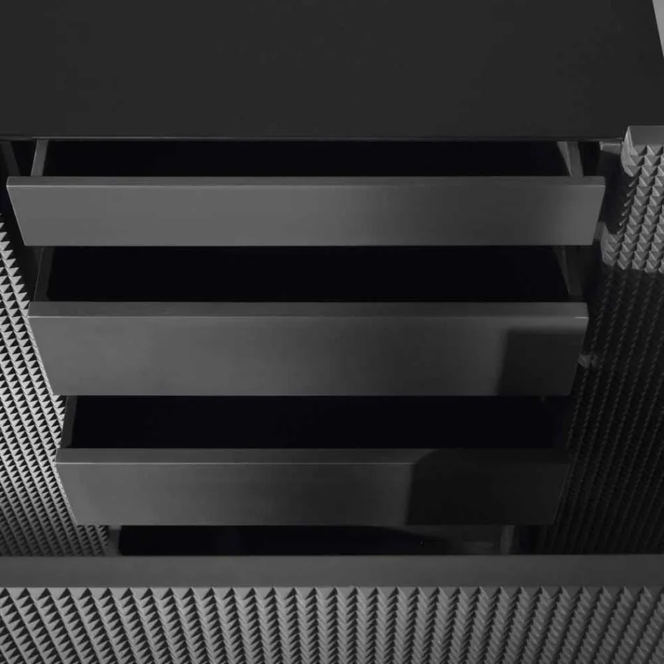 Enfilade deux portes noires avec 2 portes et tiroirs retrait Flora Viadurini