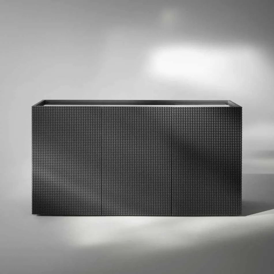 Enfilade deux portes noires avec 2 portes et tiroirs retrait Flora Viadurini