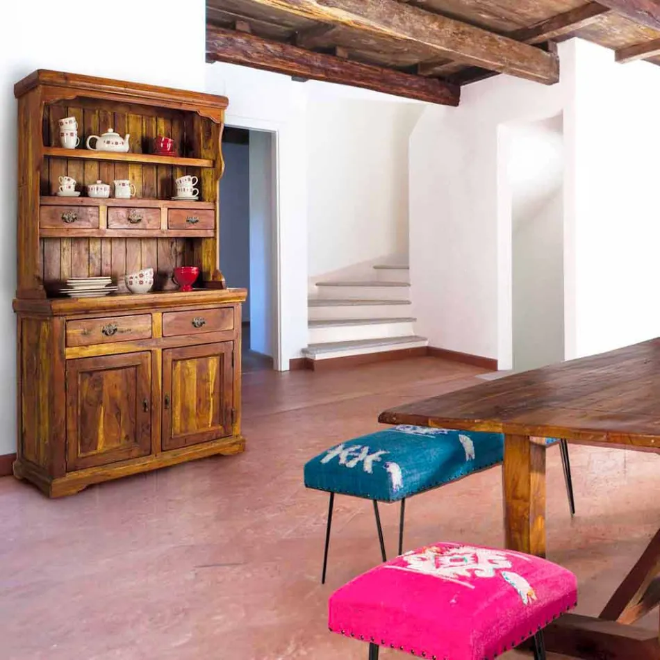 Buffet haut de style classique avec structure en bois d'acacia massif - Umami Viadurini