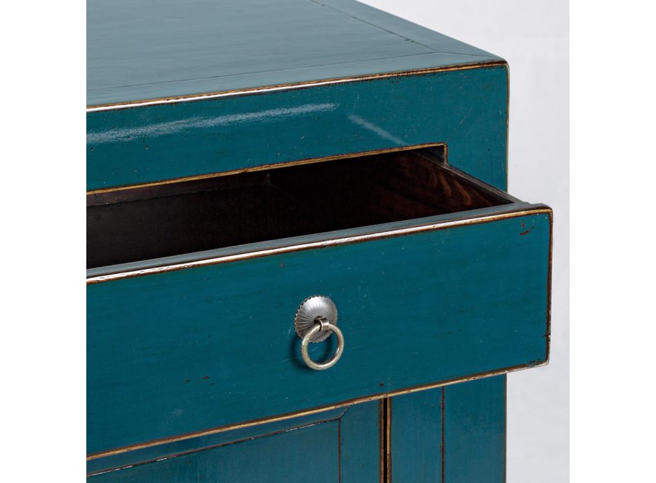 Buffet bas 2 portes et 2 tiroirs en bois d'orme bleu Homemotion - Konan