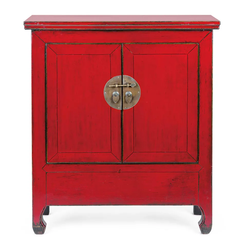Enfilade basse vintage avec 2 portes en bois d'orme rouge Homemotion - Konan Viadurini
