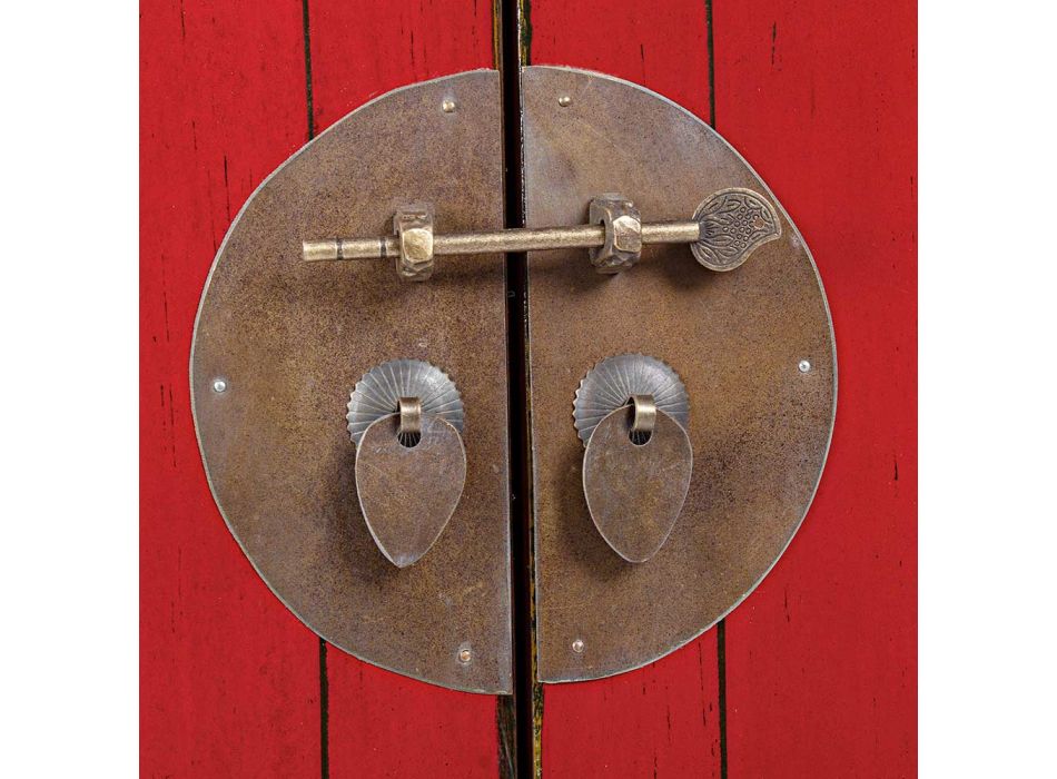 Enfilade basse vintage avec 2 portes en bois d'orme rouge Homemotion - Konan Viadurini