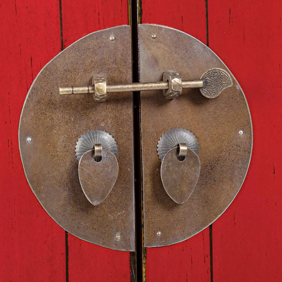 Enfilade basse vintage avec 2 portes en bois d'orme rouge Homemotion - Konan Viadurini