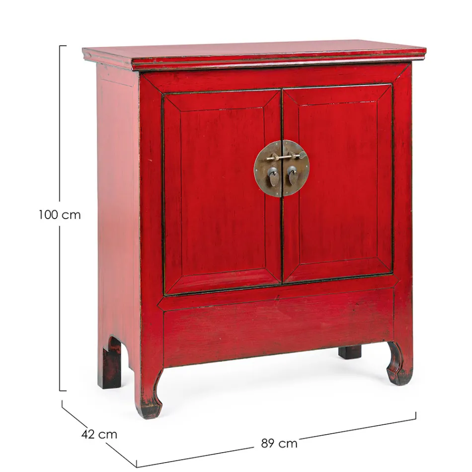 Enfilade basse vintage avec 2 portes en bois d'orme rouge Homemotion - Konan Viadurini