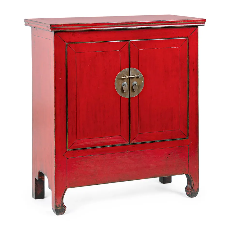 Enfilade basse vintage avec 2 portes en bois d'orme rouge Homemotion - Konan Viadurini