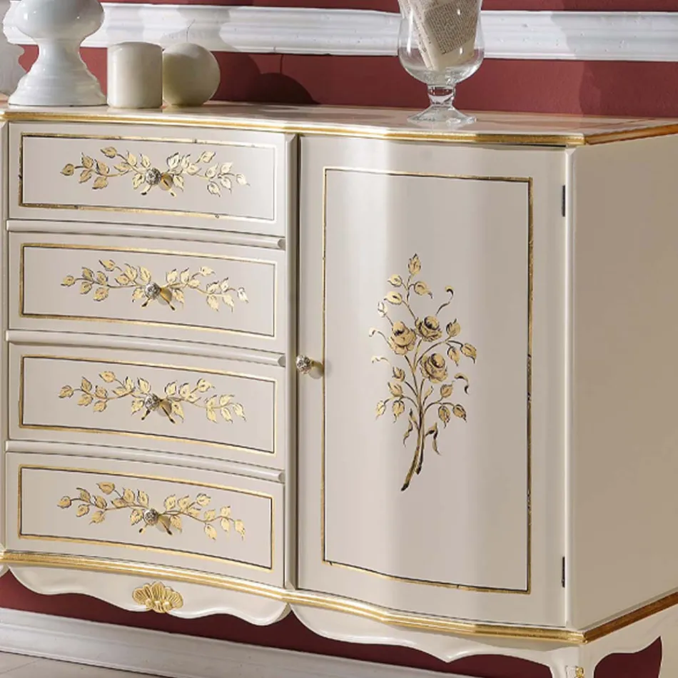 Buffet en bois classique 2 portes et 4 tiroirs Made in Italy - Windsor Viadurini