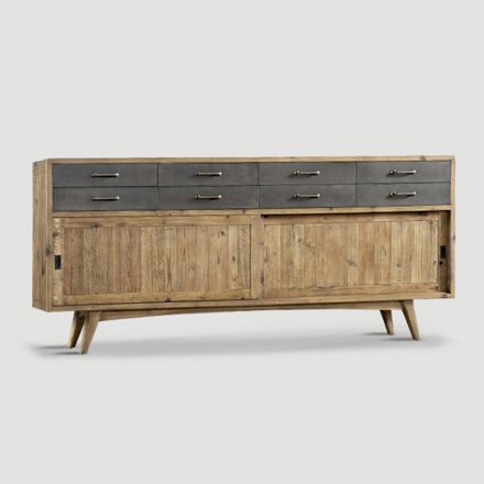 Buffet avec 8 tiroirs en vieux bois naturel finitions en métal - Hugo Viadurini