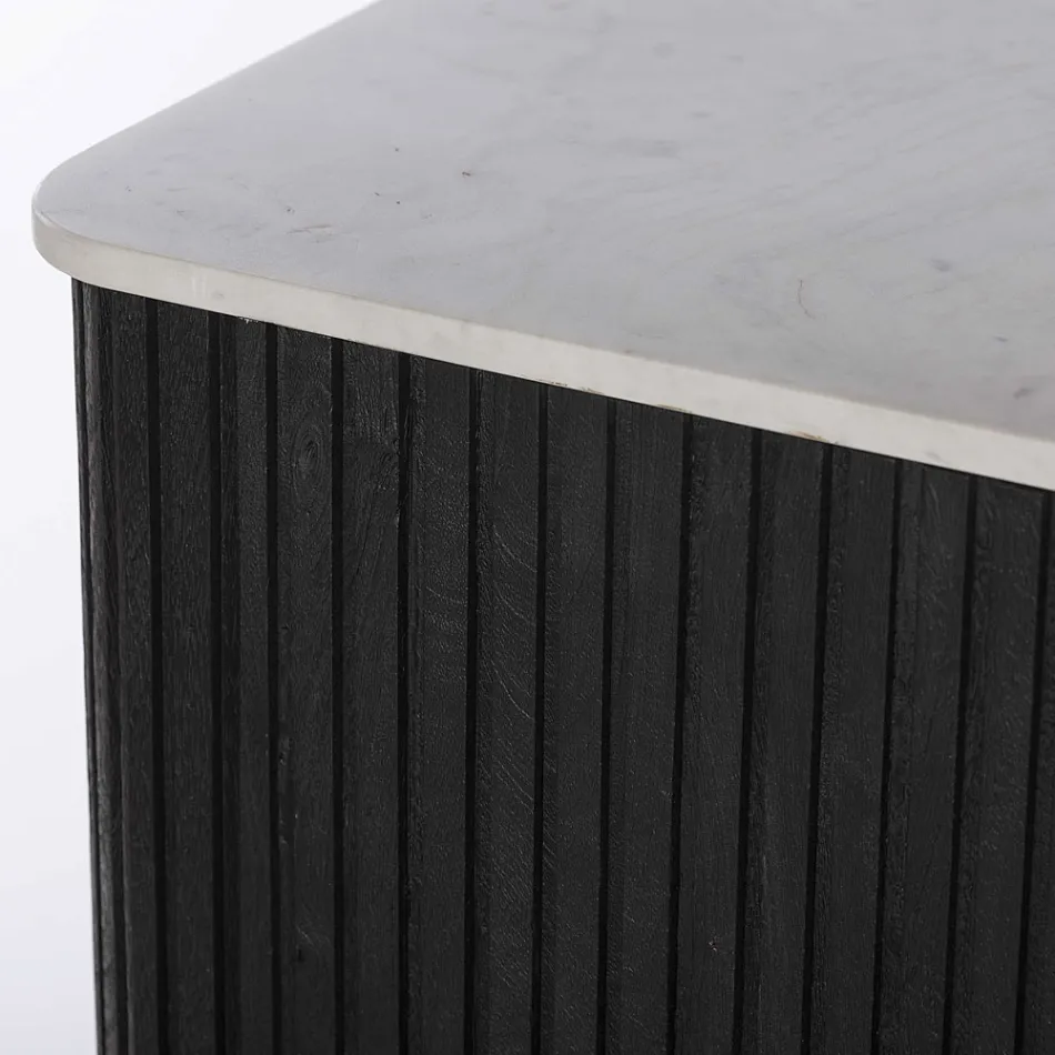 Buffet avec plateau en marbre et structure en bois de manguier - Fisherman Viadurini