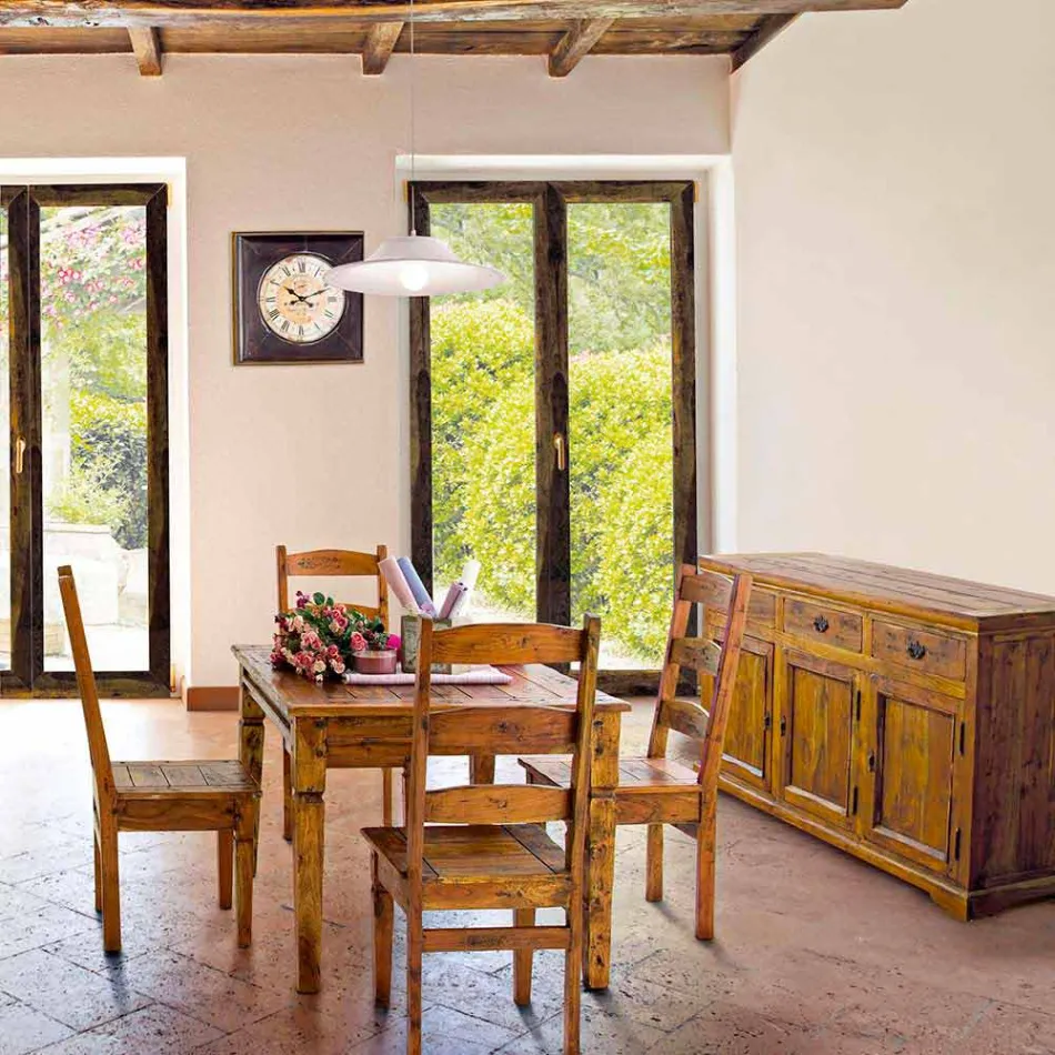 Buffet de design classique en bois d'acacia massif au fini rustique - Malaya Viadurini