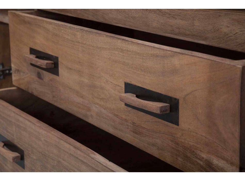 Buffet design en bois d'acacia et fer avec 2 portes et 2 tiroirs - Dalya