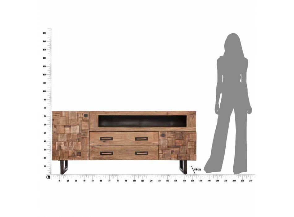 Buffet design en bois d'acacia et fer avec 2 portes et 2 tiroirs - Dalya