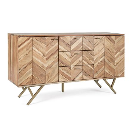 Buffet en Bois d'Acacia avec 2 Portes et 3 Tiroirs Design Homemotion - Carla Viadurini