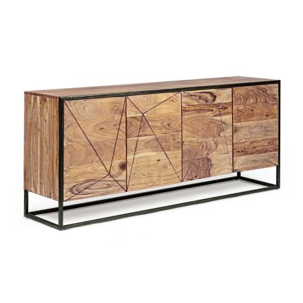 Buffet en bois d'acacia et acier 3 ou 4 portes Homemotion - Cristoforo Viadurini