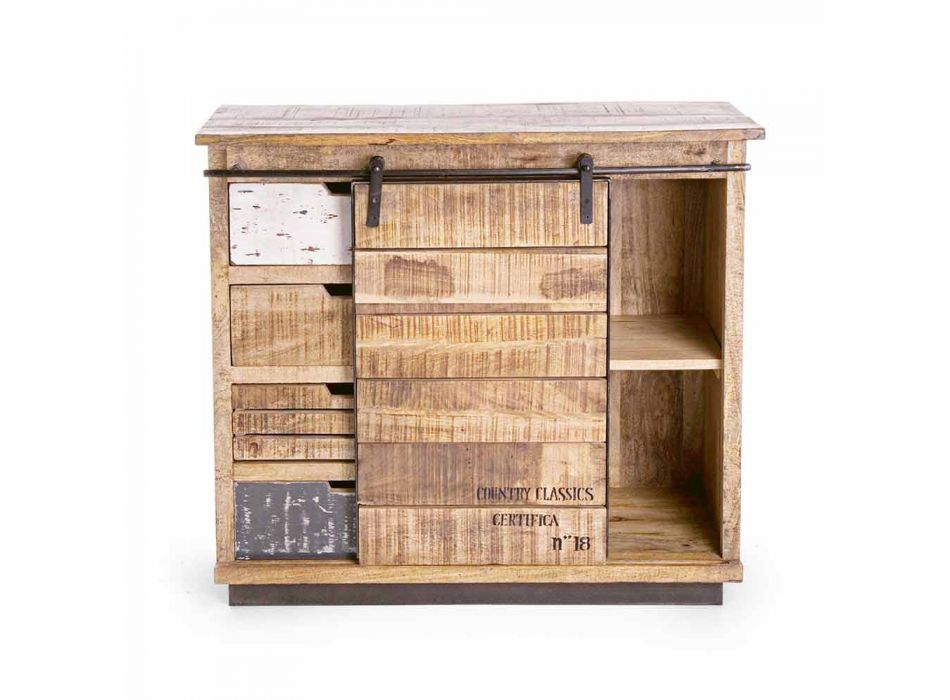 Buffet en bois et acier avec porte et 4 tiroirs Style industriel - Renza Viadurini