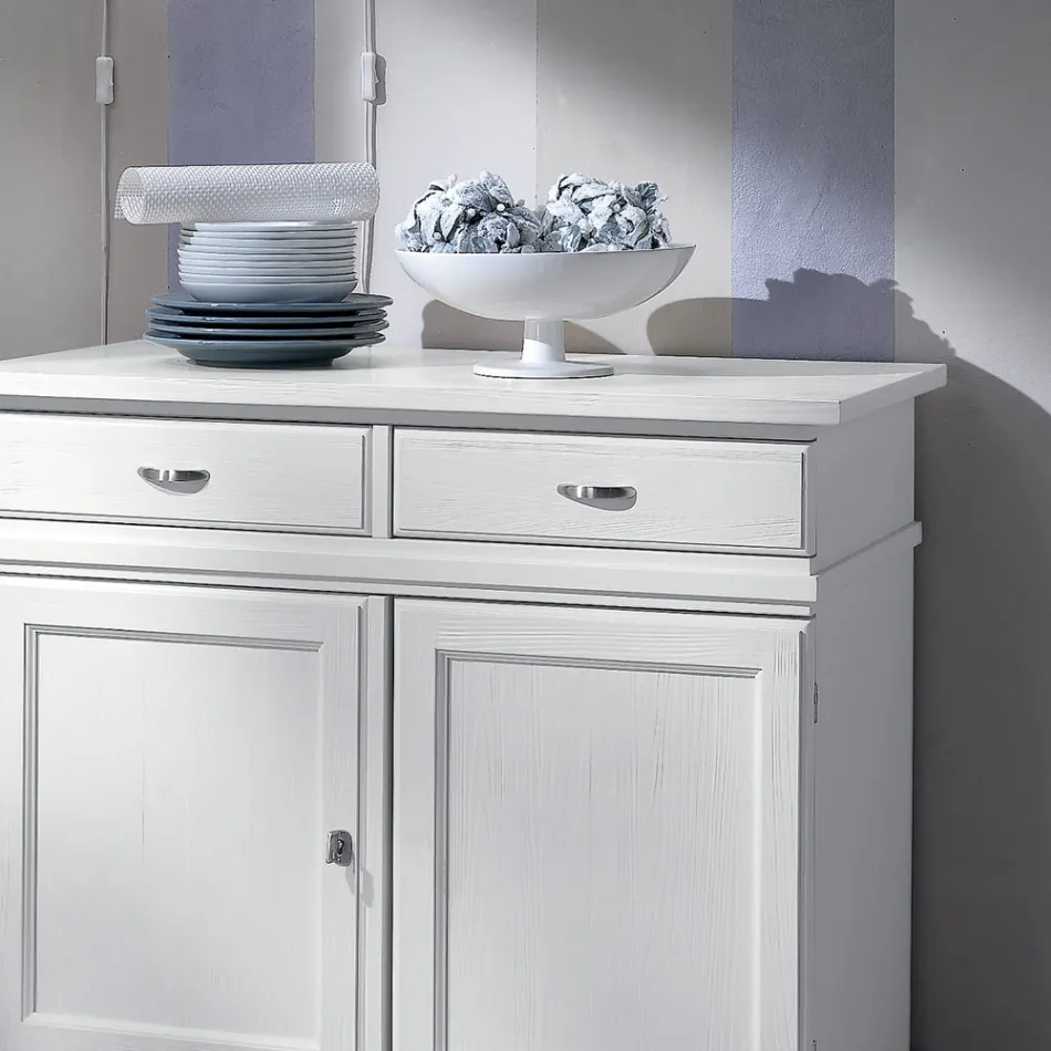 Buffet en bois laqué blanc avec 2 portes et 2 tiroirs fabriqué en Italie - Sogbo Viadurini