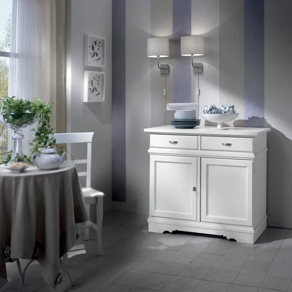 Buffet en bois laqué blanc avec 2 portes et 2 tiroirs fabriqué en Italie - Sogbo Viadurini