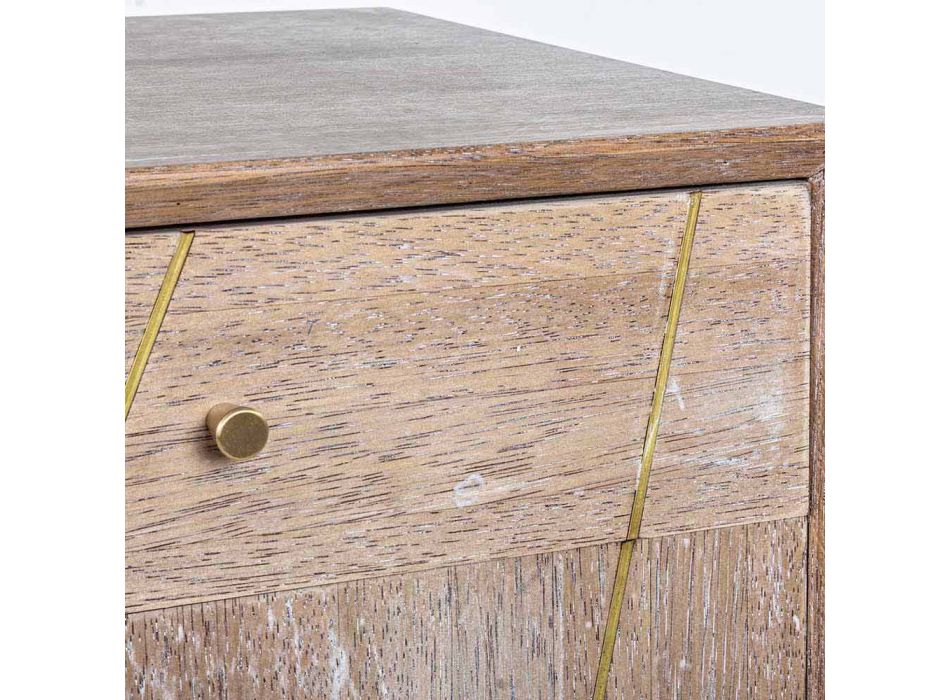 Buffet en bois de teck avec inserts en acier doré de style vintage - Mayra Viadurini
