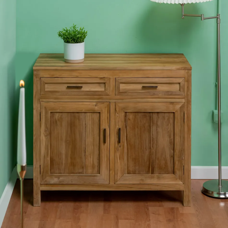 Buffet en teck massif avec 2 portes et 2 tiroirs - Budo Viadurini