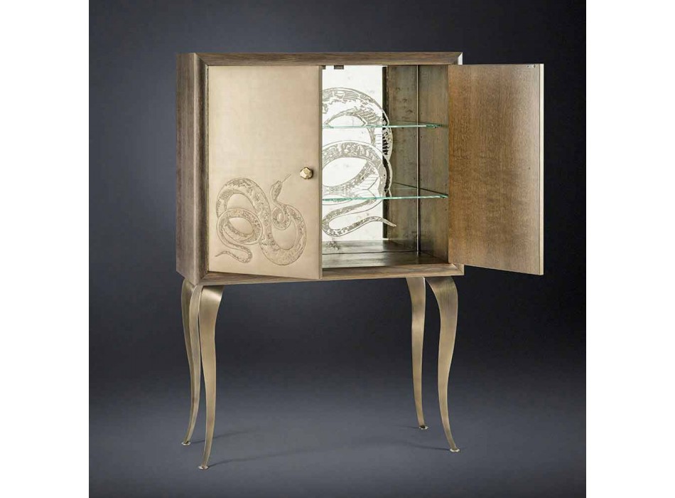 Buffet contemporain avec 2 portes en bois massif et cuir aniline Joy Viadurini