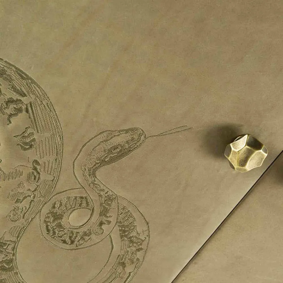 Buffet contemporain avec 2 portes en bois massif et cuir aniline Joy Viadurini