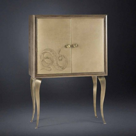 Buffet contemporain avec 2 portes en bois massif et cuir aniline Joy Viadurini