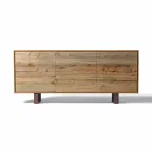 Buffet moderne avec 3 portes en noyer naturel, L 215 x P 50 cm, Flora Viadurini