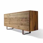 Buffet moderne avec 3 portes en noyer naturel, L 215 x P 50 cm, Flora Viadurini