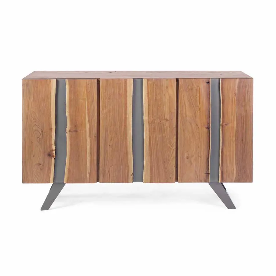 Buffet moderne en bois d'acacia avec inserts métalliques Homemotion - Sonia Viadurini