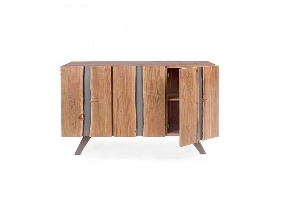 Buffet moderne en bois d'acacia avec inserts métalliques Homemotion - Sonia Viadurini
