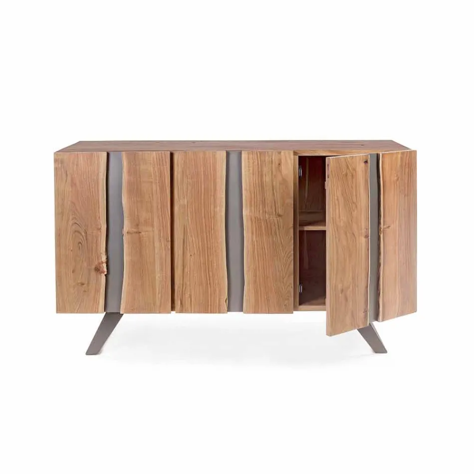 Buffet moderne en bois d'acacia avec inserts métalliques Homemotion - Sonia Viadurini