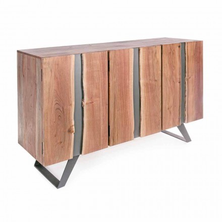 Buffet moderne en bois d'acacia avec inserts métalliques Homemotion - Sonia Viadurini