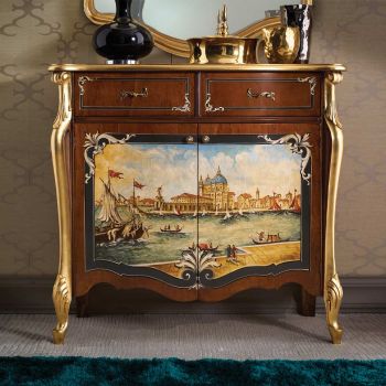 Buffet de salon en bois avec décoration vénitienne Made in Italy - Ottaviano
