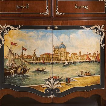 Buffet de salon en bois avec décoration vénitienne Made in Italy - Ottaviano