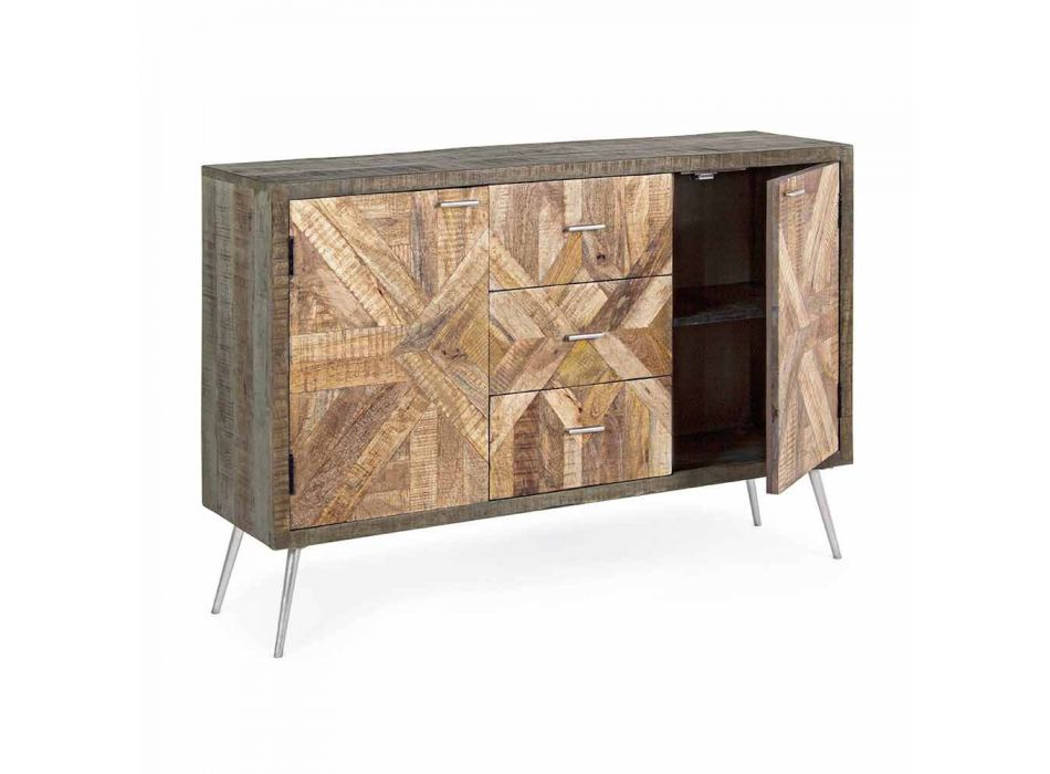 Buffet de style vintage avec structure en bois et détails en acier - Adiva Viadurini
