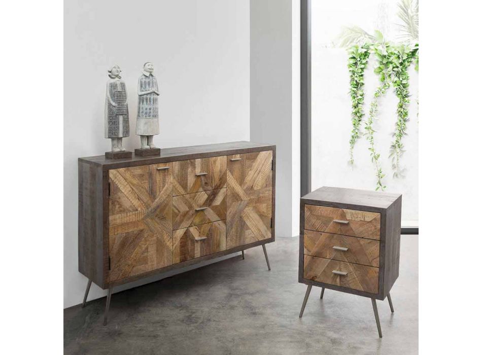 Buffet de style vintage avec structure en bois et détails en acier - Adiva Viadurini