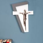 Crucifix blanc et gris réalisé avec gravure au laser Made in Italy - Egle Viadurini