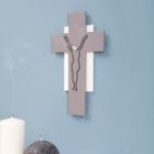 Crucifix Blanc et Gris Fabriqué avec Gravure au Laser Made in Italy - Nadia Viadurini