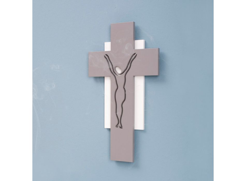 Crucifix Blanc et Gris Fabriqué avec Gravure au Laser Made in Italy - Nadia Viadurini