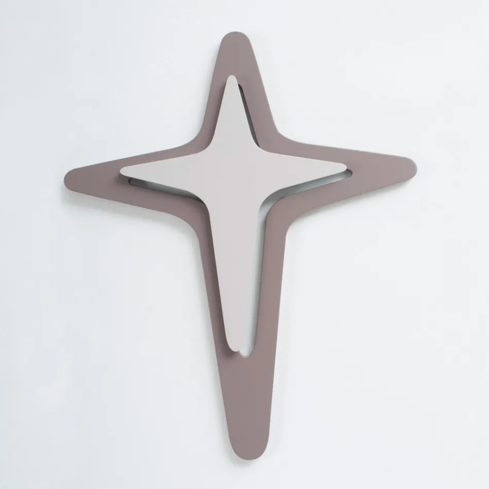 Crucifix en couleur cacao et gravier réalisé avec gravure au laser Made in Italy - Diana Viadurini