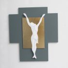 Crucifix gravé au laser en gravier et feuille d'or fabriqué en Italie - Cornelia Viadurini